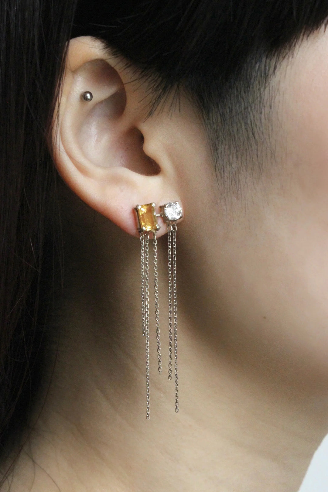 Breaking Chain Earrings (Citrine, Zirconia)