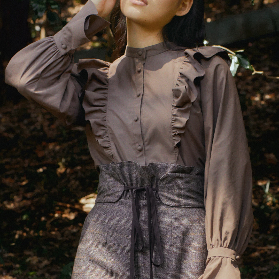 ritsu Natural-die big raffle blouse CHOCOLATE