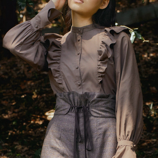 ritsu Natural-die big raffle blouse CHOCOLATE
