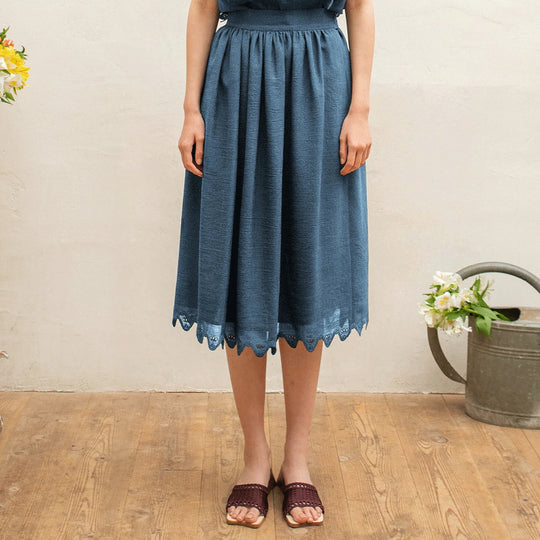 ritsu Wave eyelet embroidery gathered skirt blue