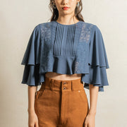 SUN LACE CROPPED BLOUSE NAVY