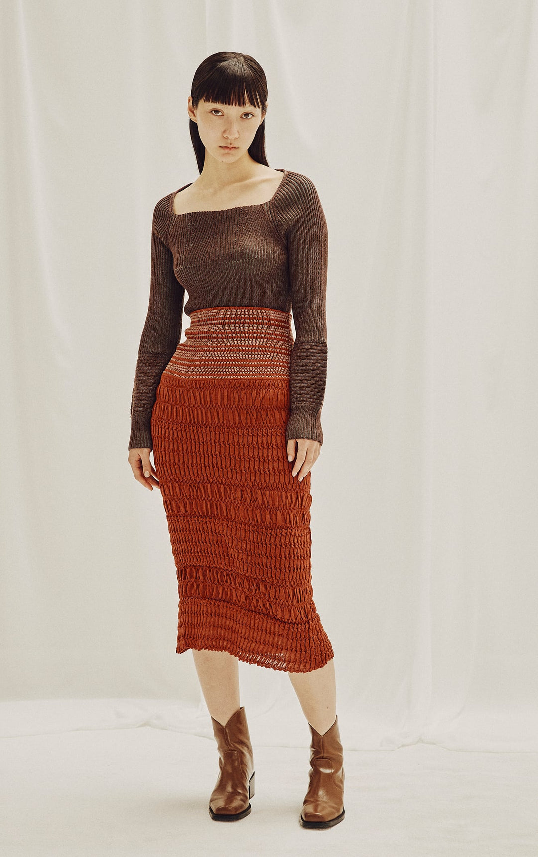 FAD distortion Plating rib knit brown