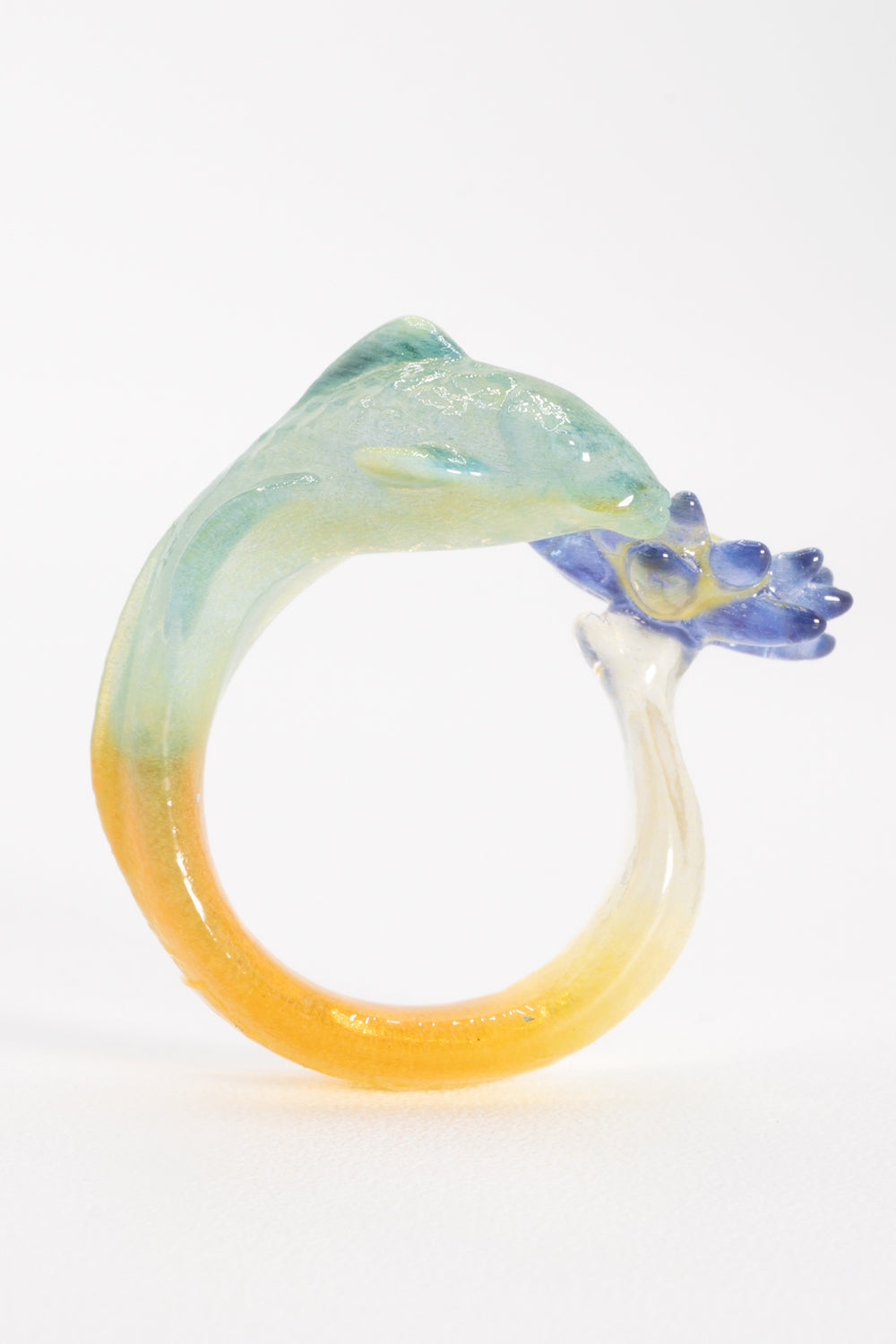 Fish & Water lily ring Turquoise orange