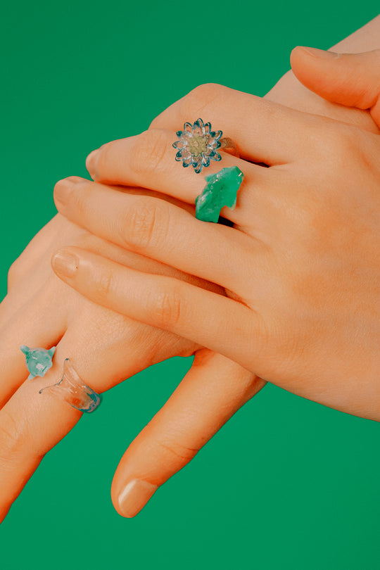 Fish & Water lily ring Turquoise orange
