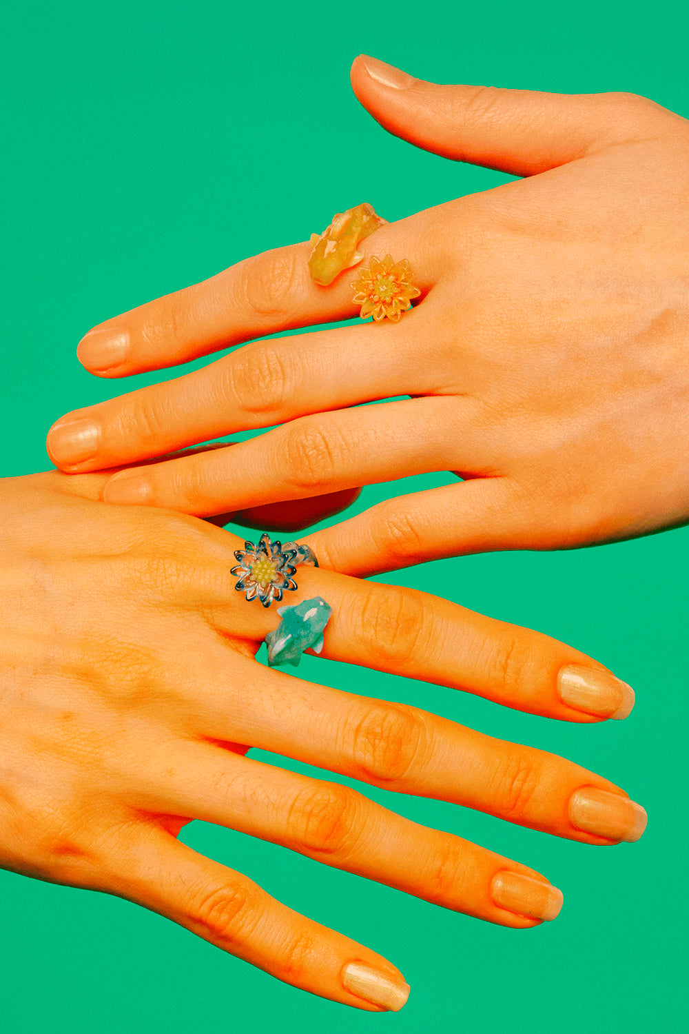 Fish & Water lily ring Turquoise orange