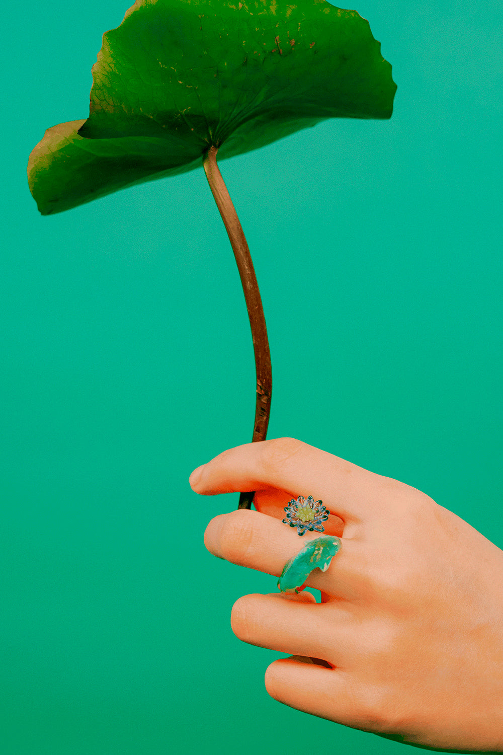 Fish & Water lily ring Turquoise orange