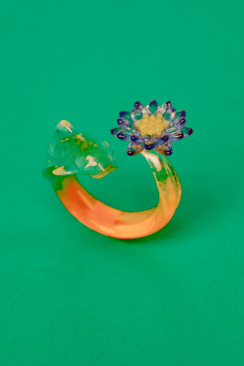 Fish & Water lily ring Turquoise orange
