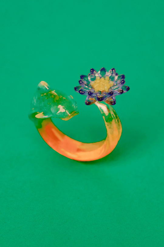 Fish & Water lily ring Turquoise orange