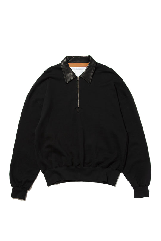 "BROTHERS" Leather x Original Supima Aging Cotton Sweat BLACK