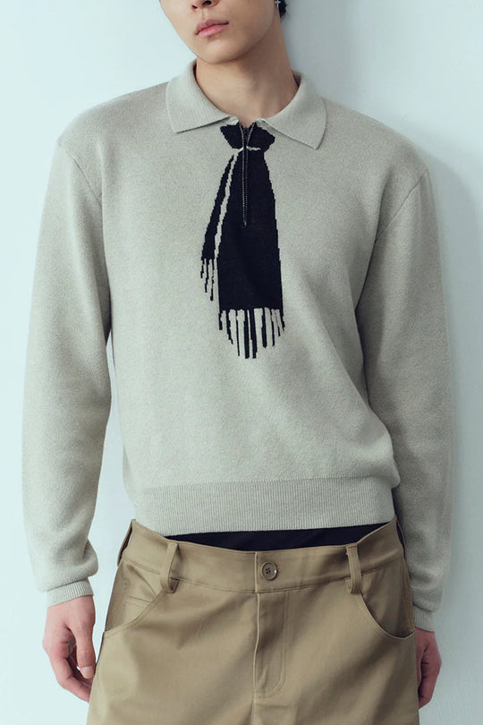 Tie Hook Flower Two tone Sweater CAMEL