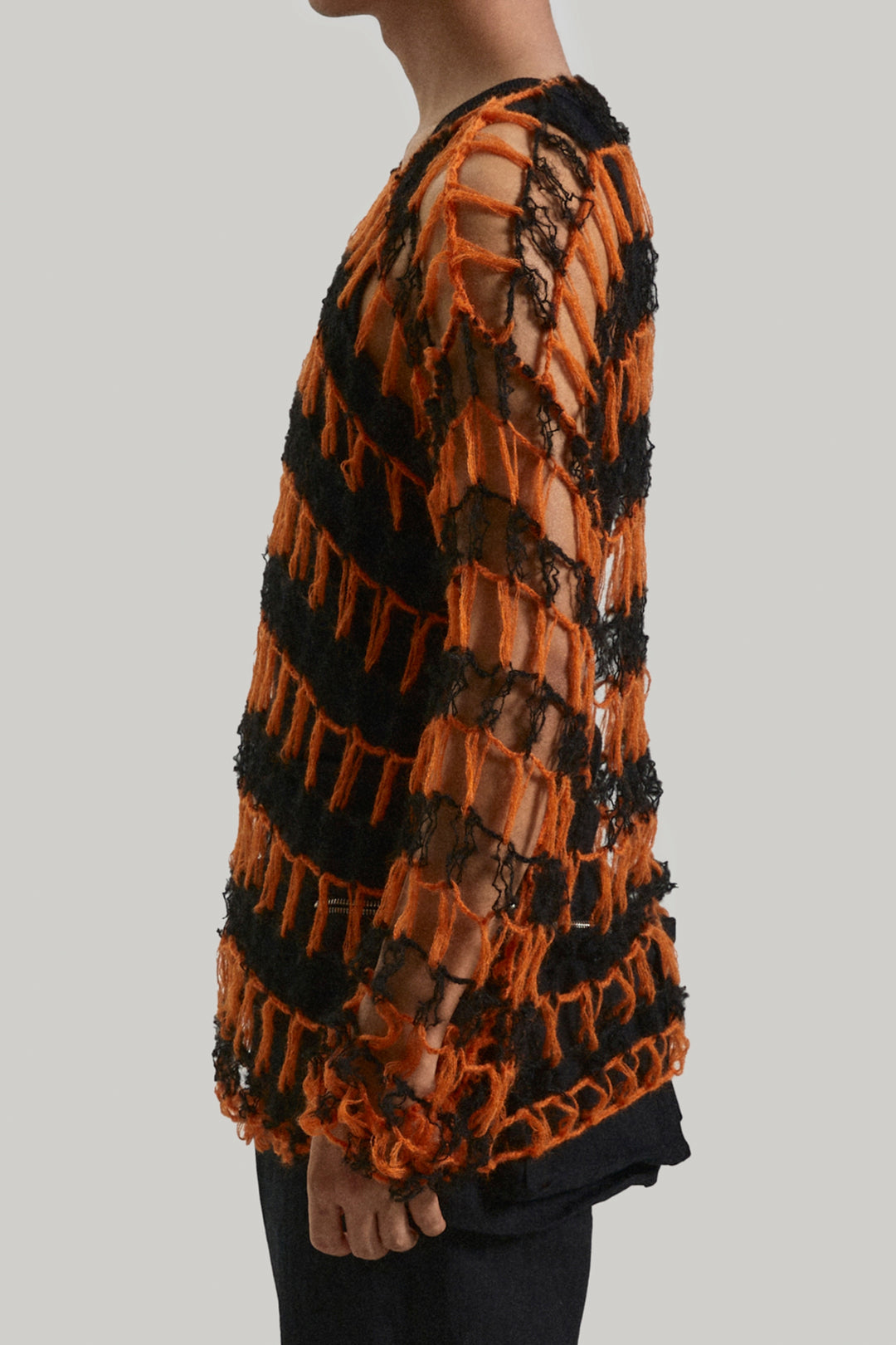 Fishing net large hollow out two-color sweater