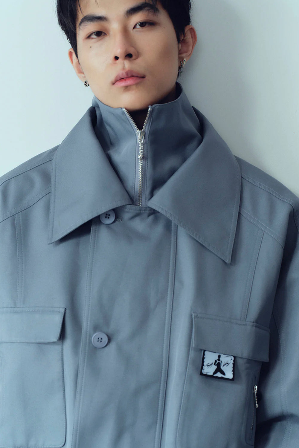 Double layered stand collar workwear short jacket