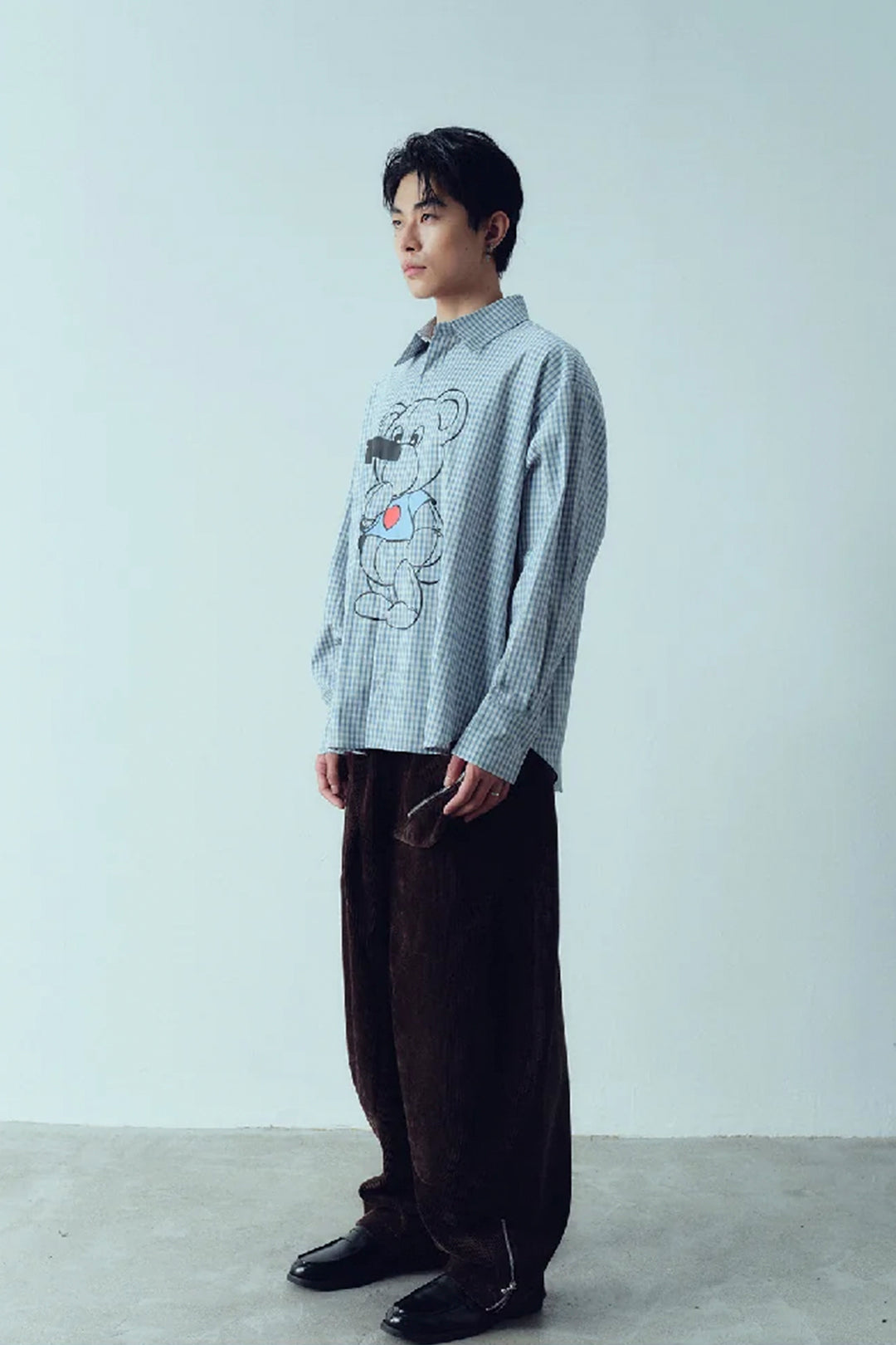 Pinocchio Bear Printed Checkered Shirt