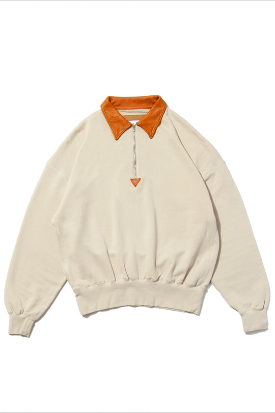 "BROTHERS" Leather x Original Supima Aging Cotton Sweat BEIGE