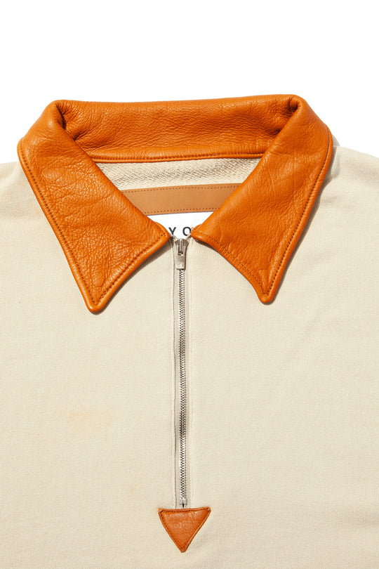 "BROTHERS" Leather x Original Supima Aging Cotton Sweat BEIGE