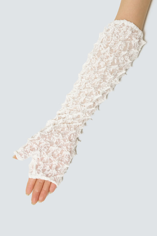 Versatile Spiky Shibori Gloves / Hybrid Lace WHITE
