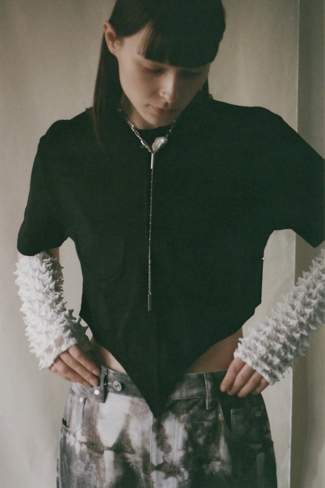 Versatile Spiky Shibori Gloves / Hybrid Lace WHITE