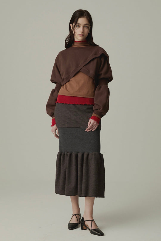 Wing Asymmetric Short Rib Top Brown