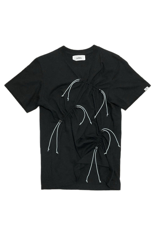 Drawstring Gathered T-Shirt Black