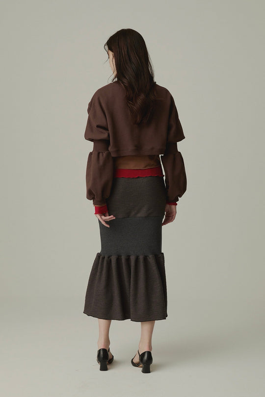 Wing Asymmetric Short Rib Top Brown