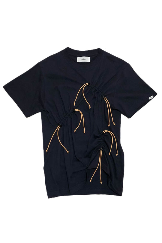 Drawstring Gathered T-Shirt Navy
