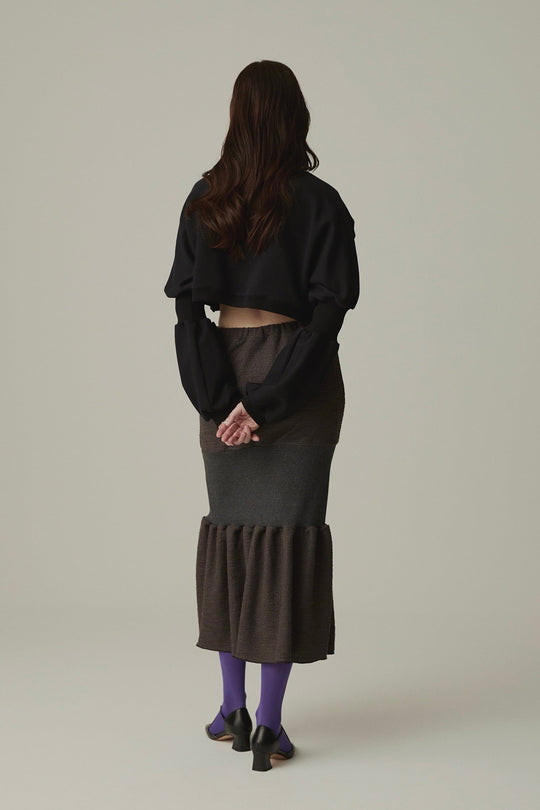 Wing Asymmetric Short Rib Top Black