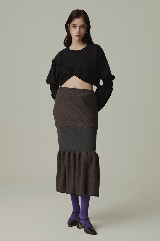 Wing Asymmetric Short Rib Top Black