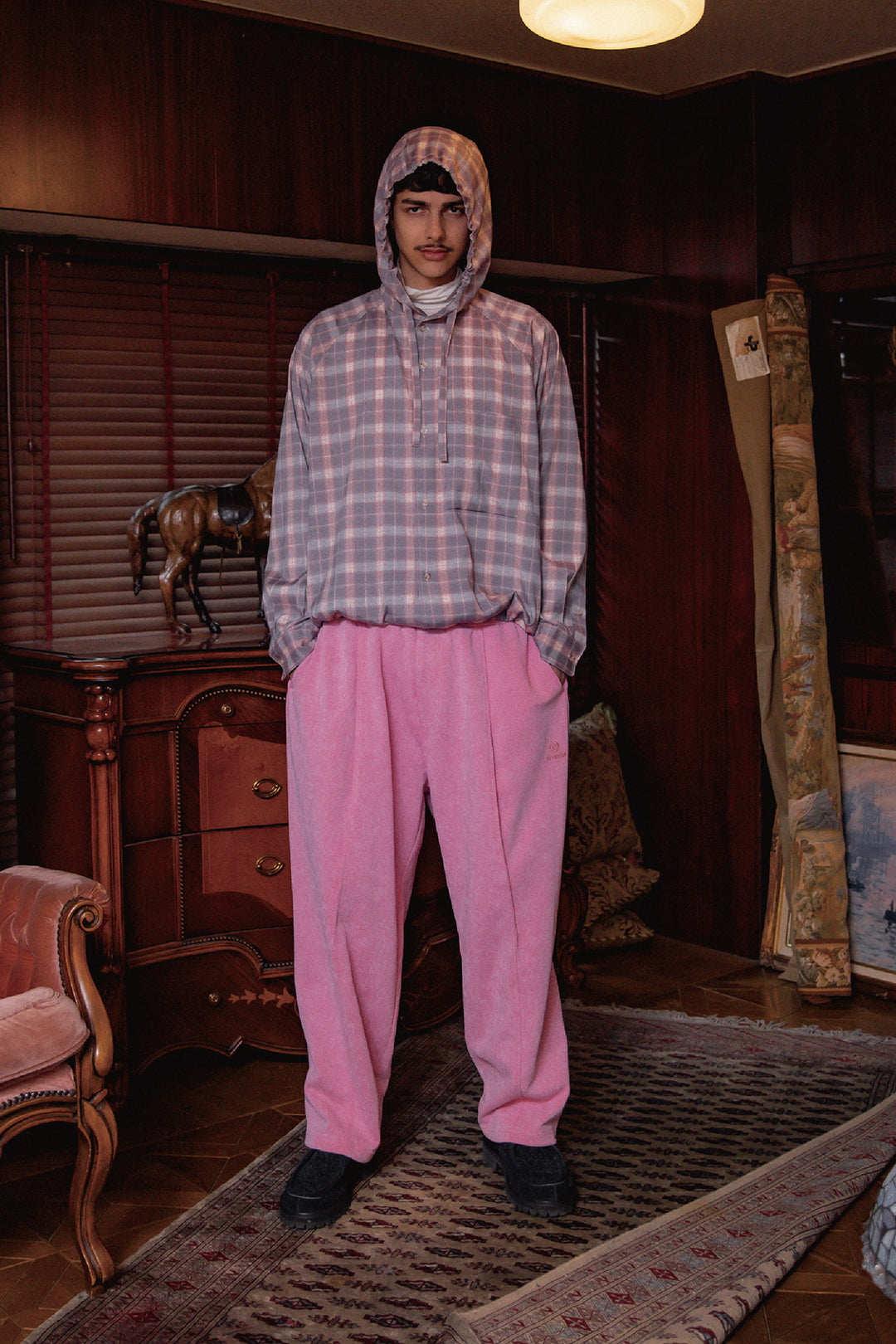 Tech Check Hooded Ventilation Shirt PINK