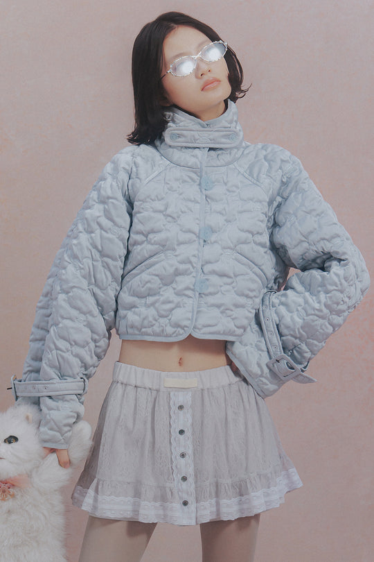 Sazanka cropped quilted satin jacket Ice gray
