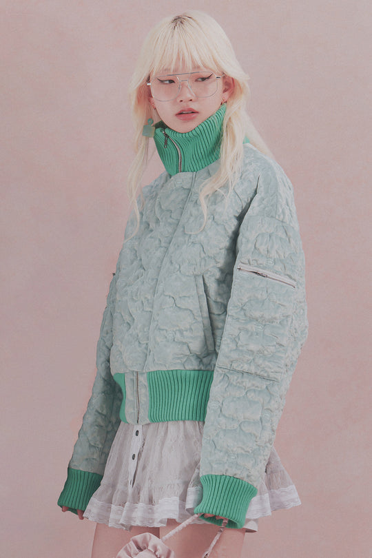 Sazanka quilted velour bomber jacket Mint green