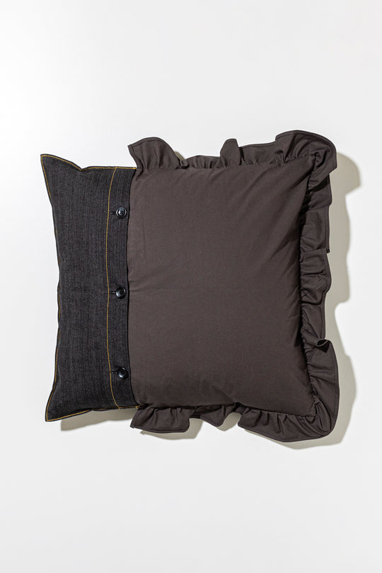 Denim & Shirts Cushion Cover - black × charcoal