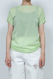 See-through Gathered T-shirt Lime Green