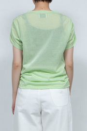 See-through Gathered T-shirt Lime Green