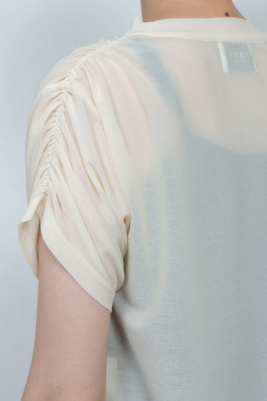 PEIEN See-through Gathered T-shirt Beige