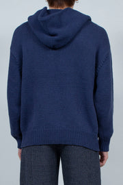 Hand Knit Hooded College Sweater NAVY