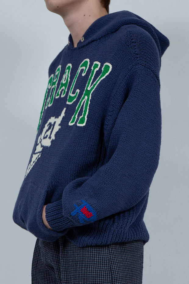 Hand Knit Hooded College Sweater (NAVY) / RICE NINE TEN（ライス