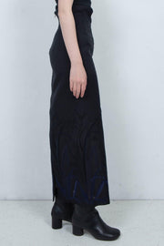 Embroidery linen pencil skirt BLACK