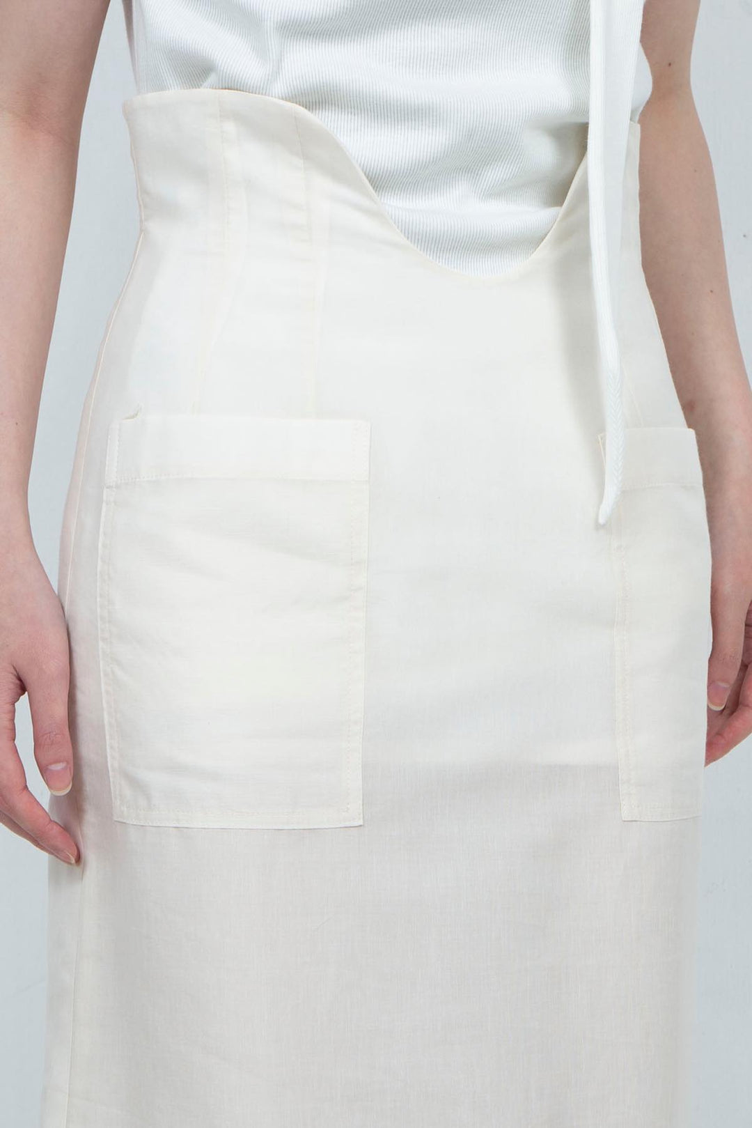 Embroidery linen pencil skirt IVORY