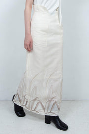 Embroidery linen pencil skirt IVORY