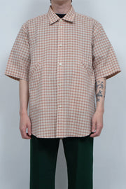 Linen Cotton Seersucker Shirt ORANGE CHECK