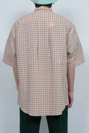 Linen Cotton Seersucker Shirt ORANGE CHECK