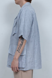 French Linen Cargo Pocket Shirt BLUE