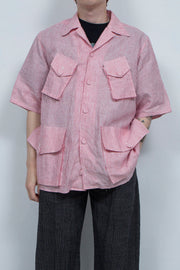 French Linen Cargo Pocket Shirt RED