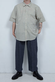 Linen Cotton Seersucker Shirt GREEN CHECK