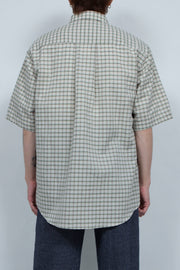 Linen Cotton Seersucker Shirt GREEN CHECK