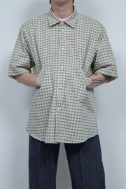 Linen Cotton Seersucker Shirt GREEN CHECK