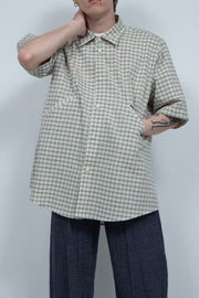 Linen Cotton Seersucker Shirt GREEN CHECK