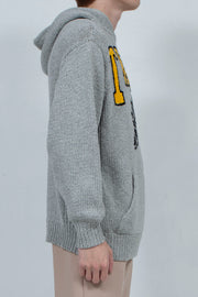 Hand Knit Hooded College Sweater GRAY