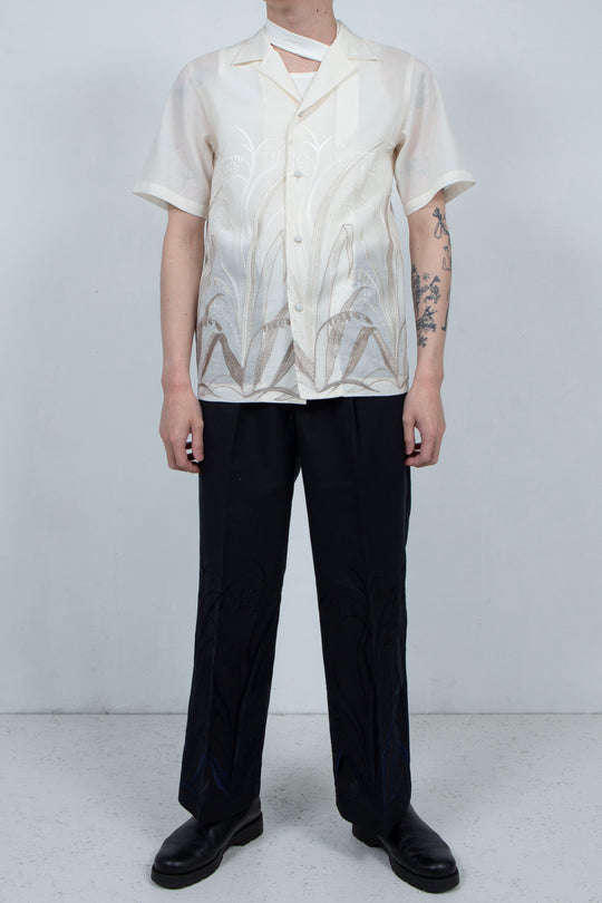 Embroidery open collar shirt IVORY