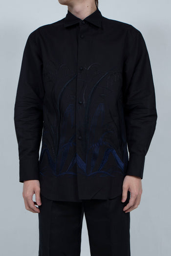 Embroidery linen shirt BLACK